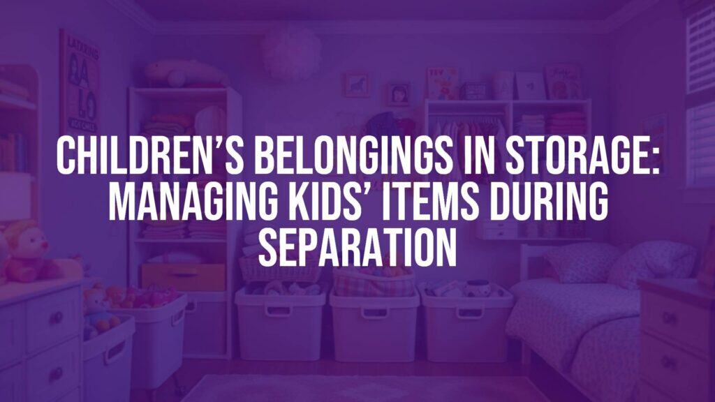 A child's bedroom with neatly organized toys, clothes, and keepsakes in labeled storage bins, warm and comforting lighting, realistic.