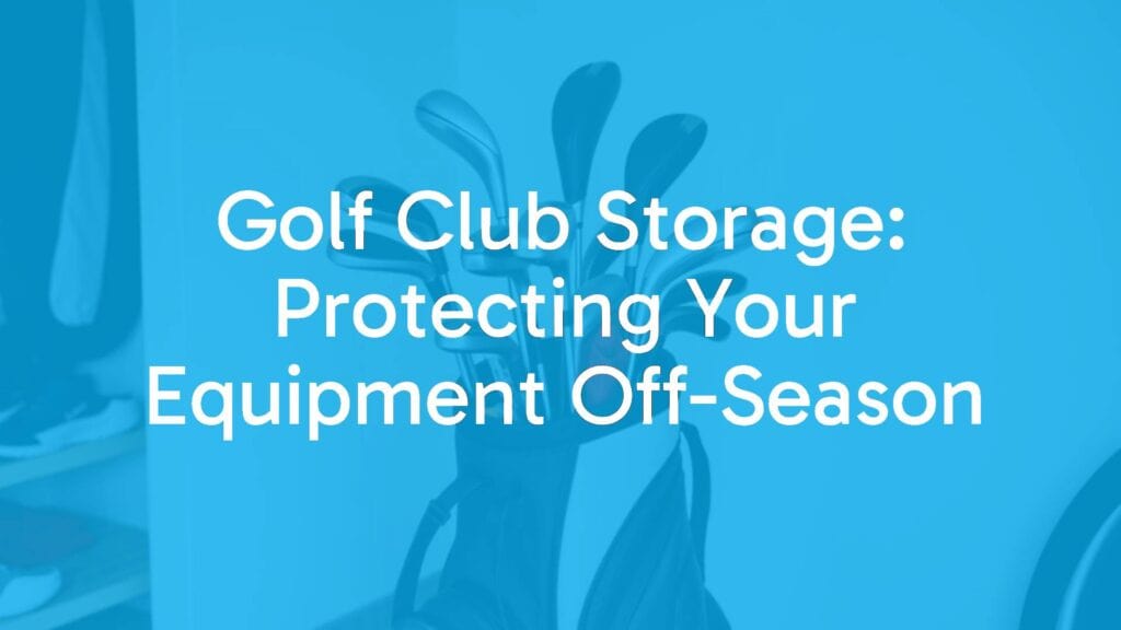 A neatly organized golf bag with clubs inside a clean, dry garage storage area, protective headcovers on the clubs, soft lighting, realistic style.