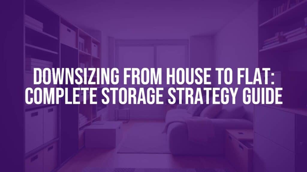 A modern flat interior with smart storage solutions, minimalistic design, and organized boxes, cozy and spacious feel.