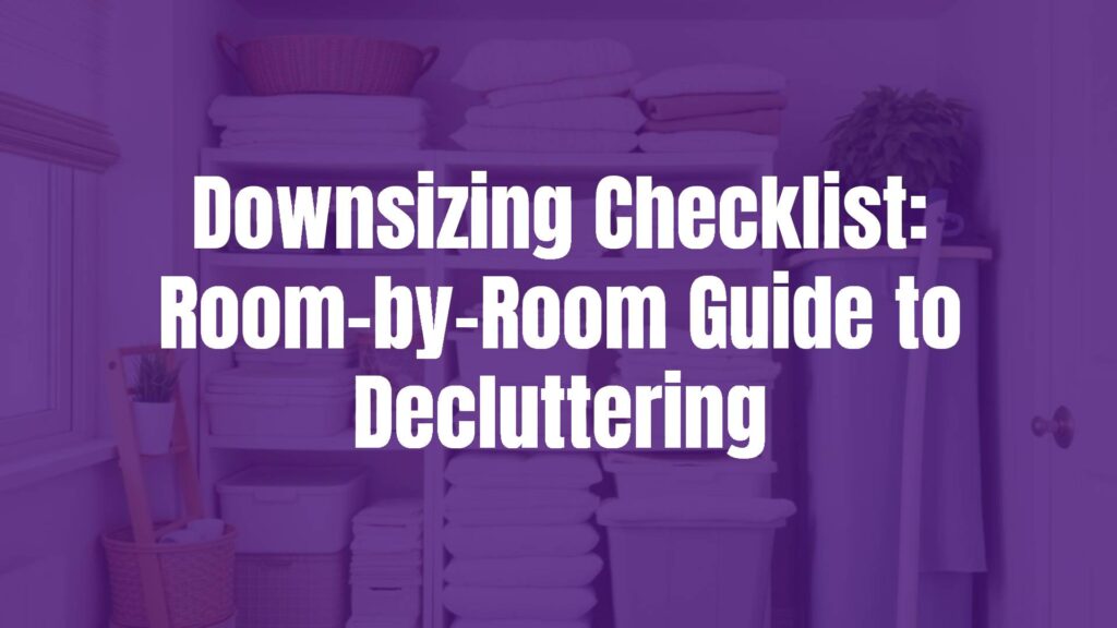 A tidy, organized home interior with labeled boxes, neatly stacked items, and a checklist, bright and clean, minimalist style.